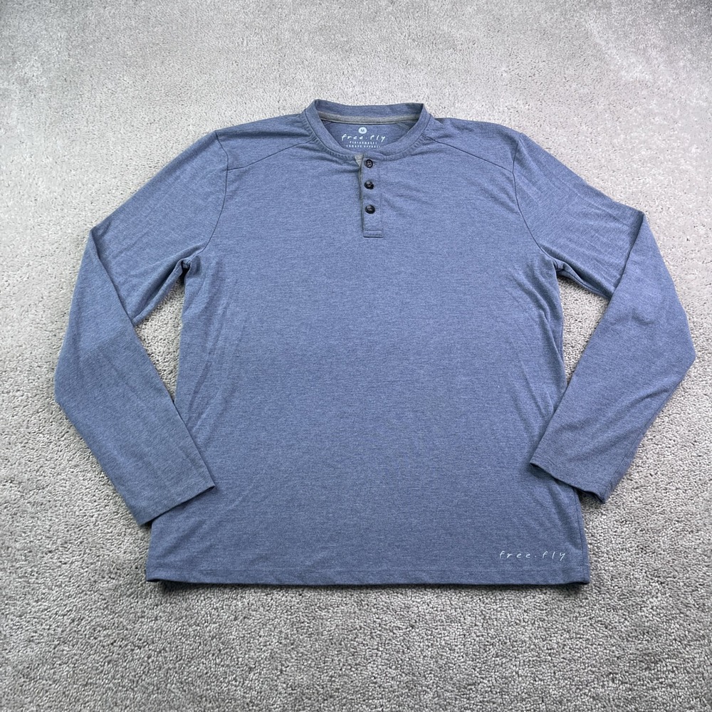 Free Fly Shirt Mens Medium Blue Henley Long Sleeve Bamboo Performance Outdoor